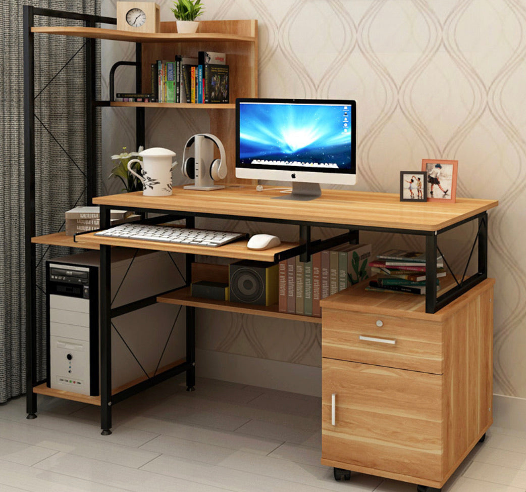 Expert Computer Desk Workstation with Shelf & Cabinet (White Oak) – Dear  Furniture