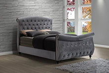 Load image into Gallery viewer, Asmara Hudson Sleigh King and Queen Size Bed in Gray Velvet Contemporary
