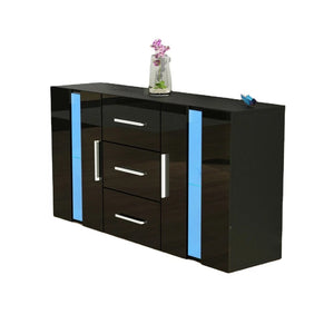 Modern Sideboard LED Cabinet High Gloss 2 Doors 3 drawer Storage