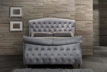 Load image into Gallery viewer, Asmara Hudson Sleigh King and Queen Size Bed in Gray Velvet Contemporary
