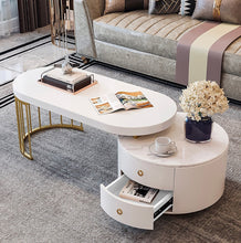 Load image into Gallery viewer, Idra White Oval Expandable Coffee Table Modern Faux Marble&amp;Manufactured Wood Accent Table with 2-Drawer
